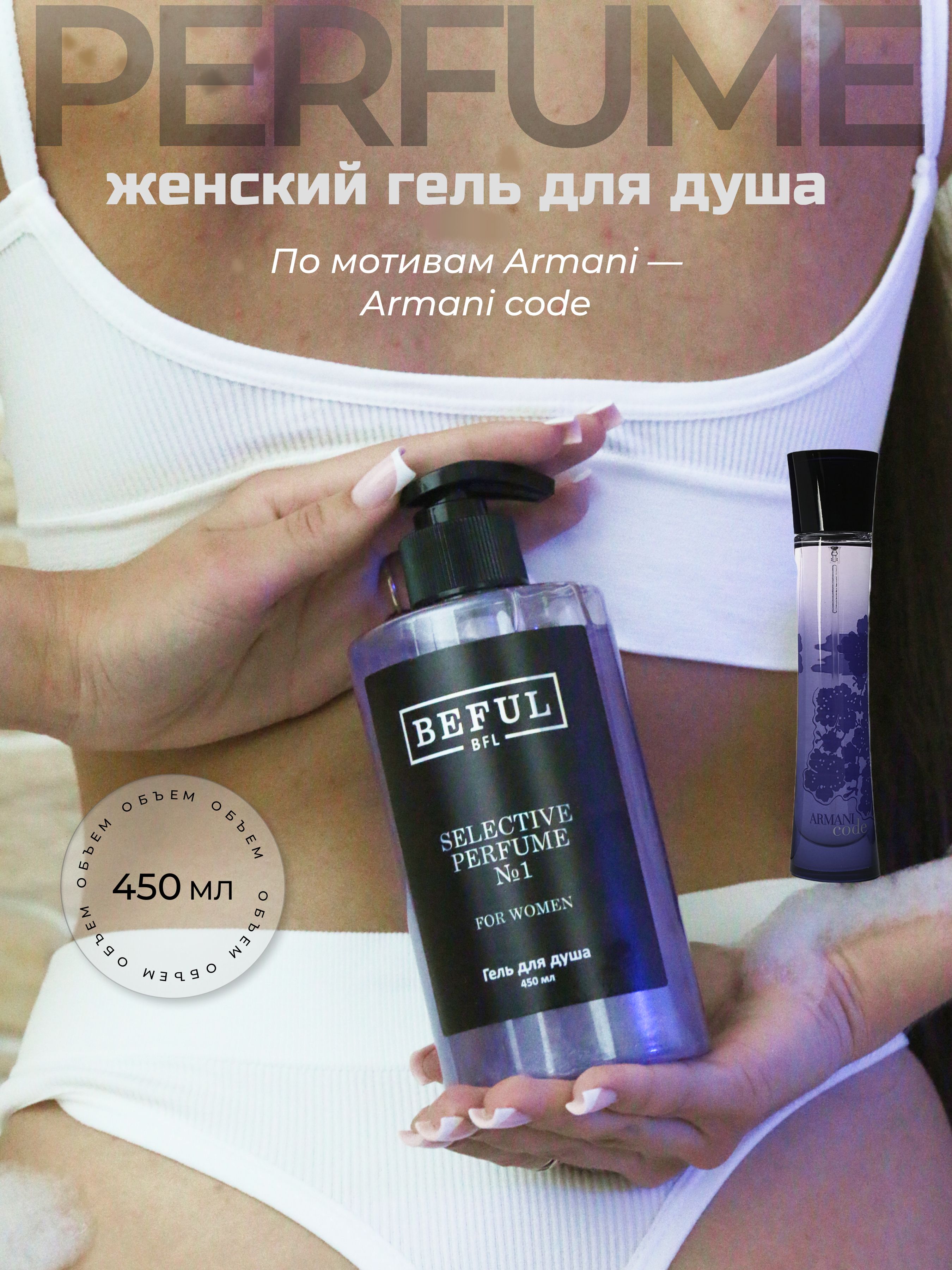 BEFUL Гель для душа женский парфюмированный с шиммером "Selective Perfume № 1", 450 мл, увлажняющий, с дозатором.